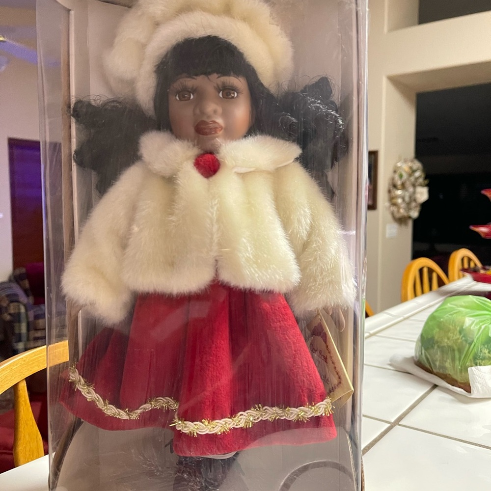 Elegant Red and Cream Doll with Fur Coat